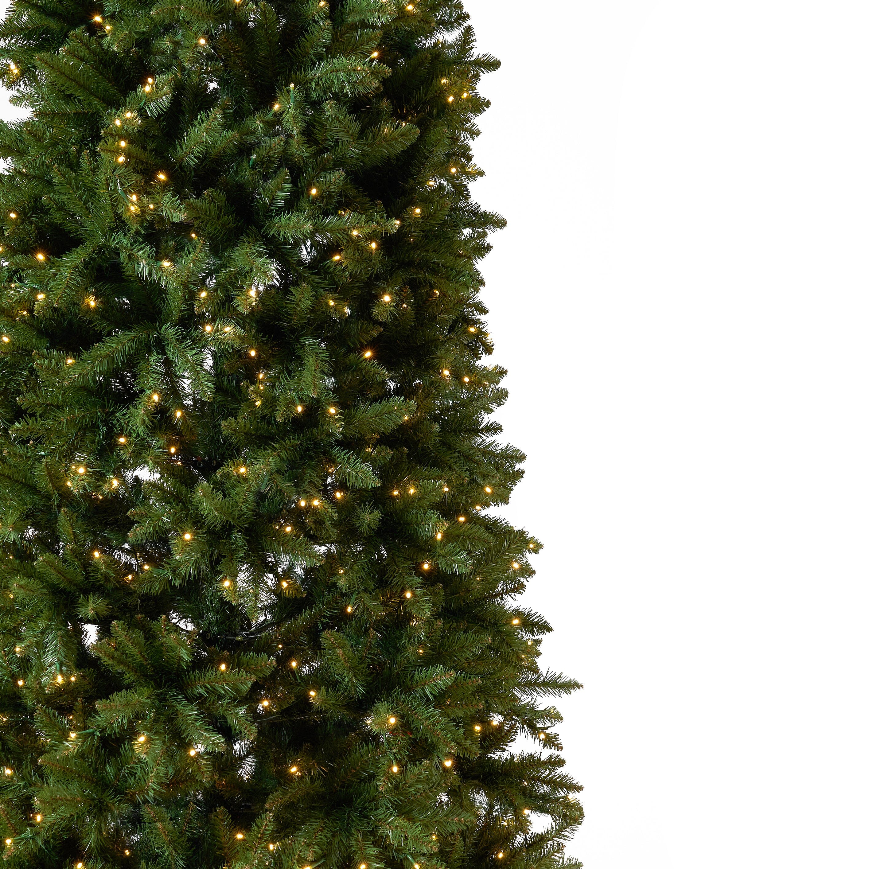 13' Artificial Slim Green Mountain Pine Christmas Tree with 1360 Warm White LED Lights and 3924 Bendable Branches
