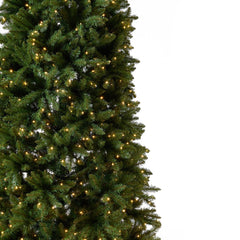 13' Artificial Slim Green Mountain Pine Christmas Tree with 1360 Warm White LED Lights and 3924 Bendable Branches