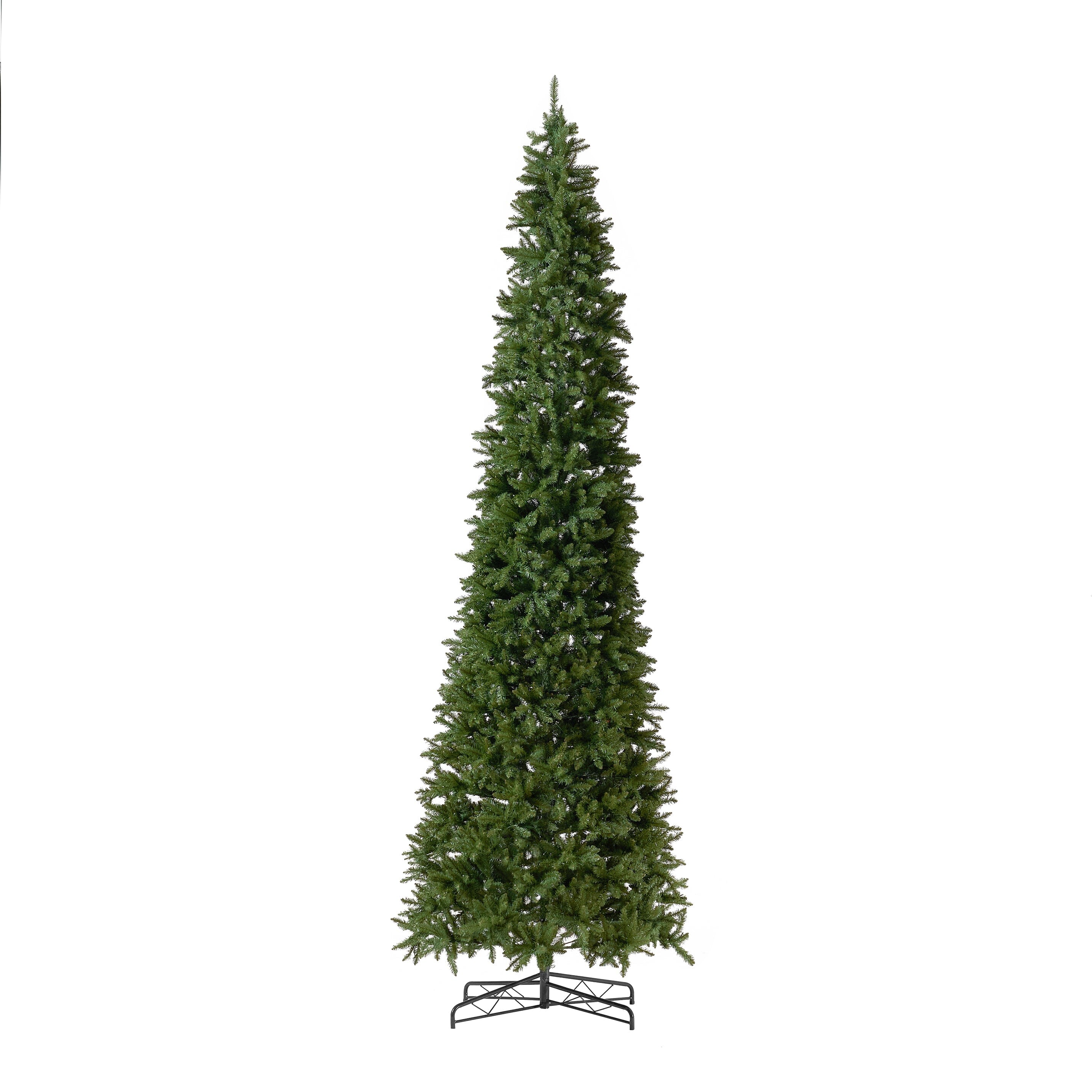 13' Artificial Slim Green Mountain Pine Christmas Tree with 1360 Warm White LED Lights and 3924 Bendable Branches