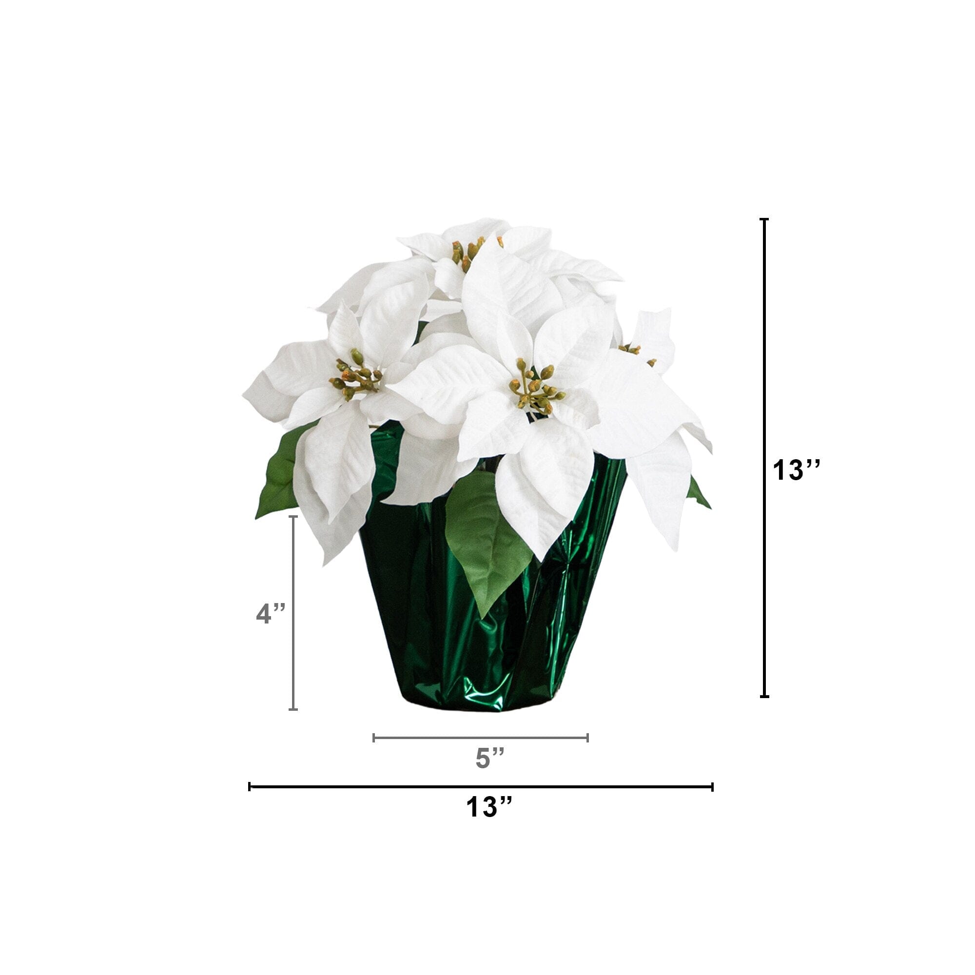 13” Artificial White Velvet Poinsettia Arrangement in Green Wrapped Planter - Set of 2