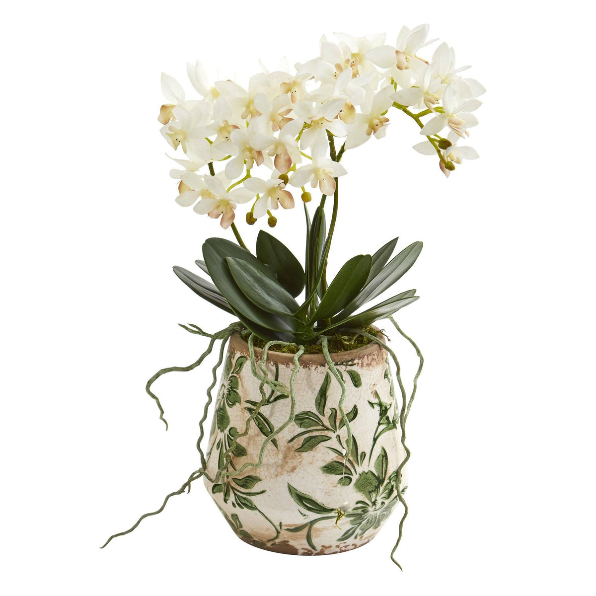 13” Mini Orchid Phalaenopsis Artificial Arrangement in Floral Vase