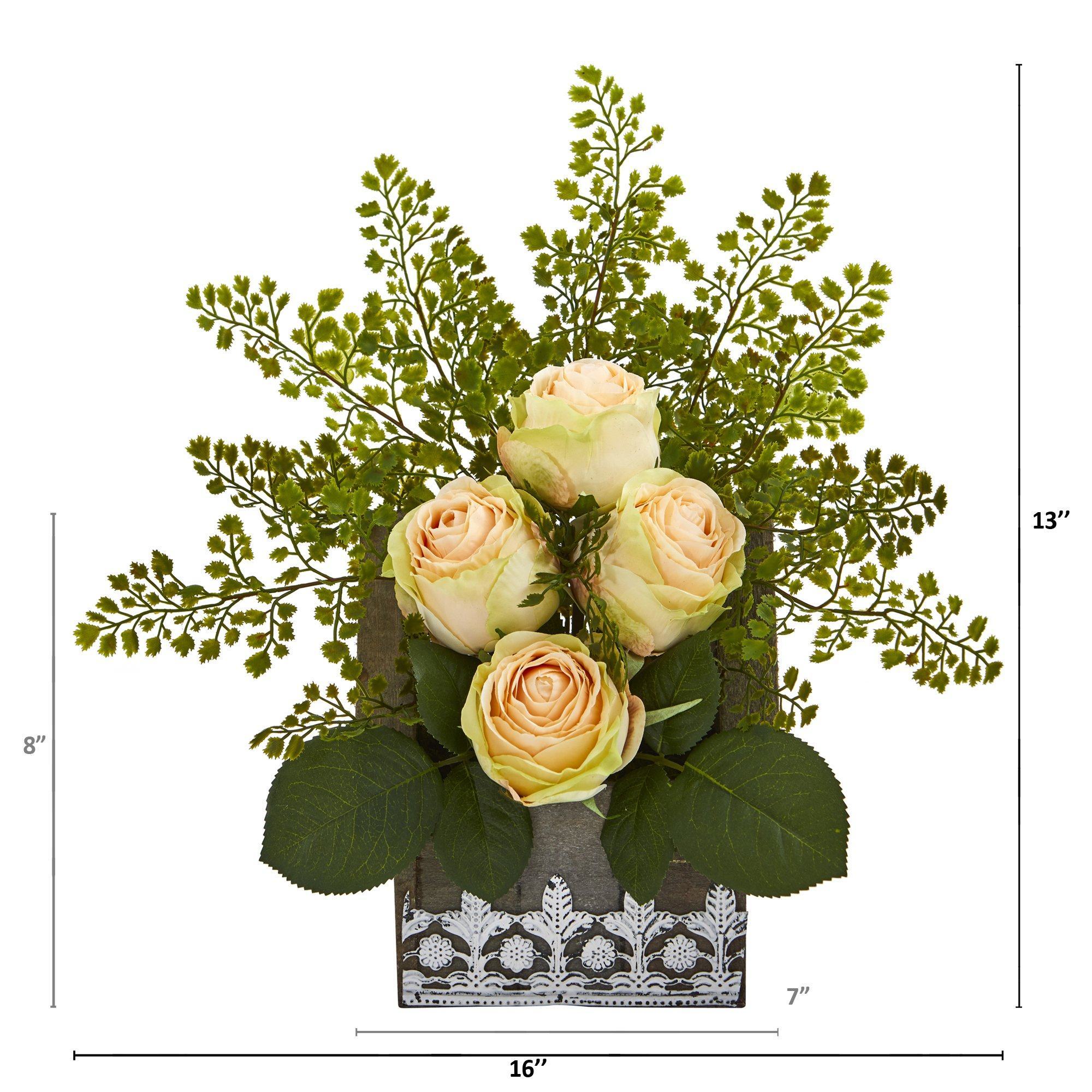 13” Rose and Maiden Hair Arrangement in Hanging Planter