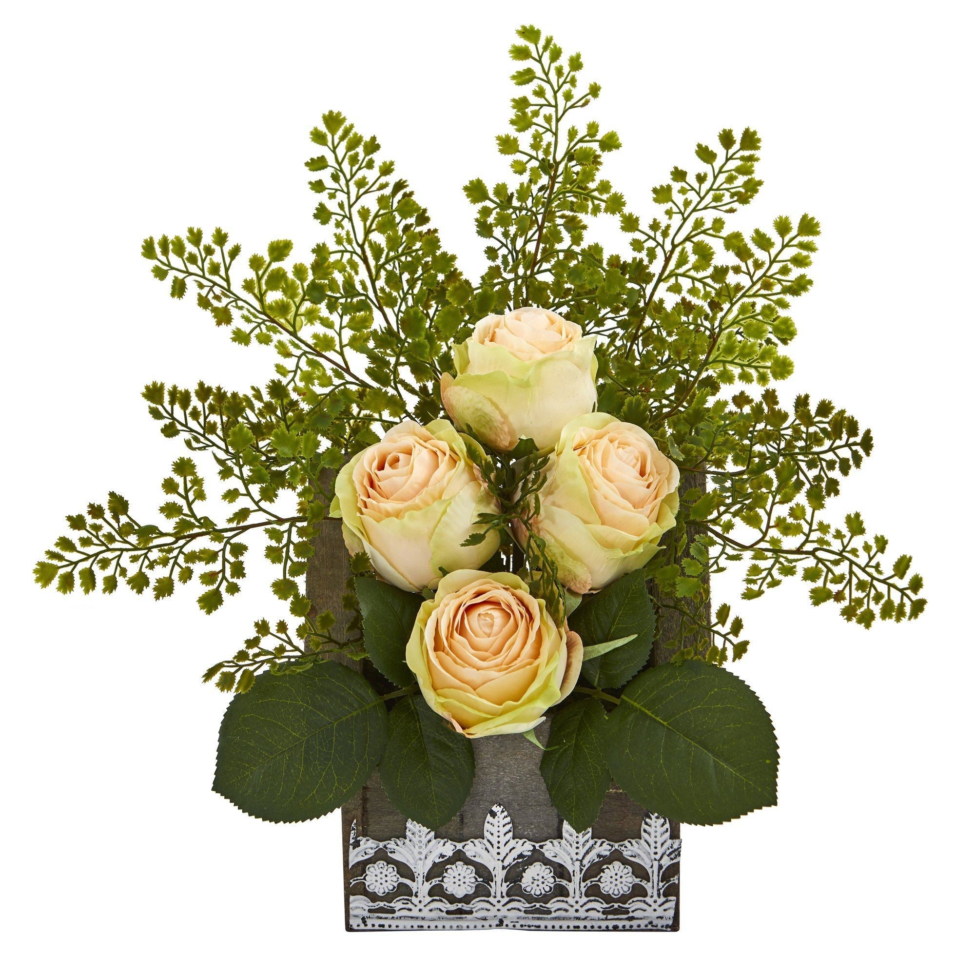 13” Rose and Maiden Hair Arrangement in Hanging Planter