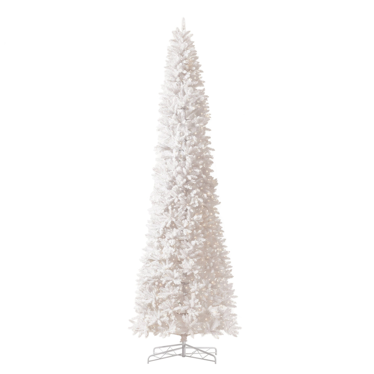 13' Slim White Artificial Christmas Tree with 1350 Warm White LED Lights and 3924 Bendable Branches