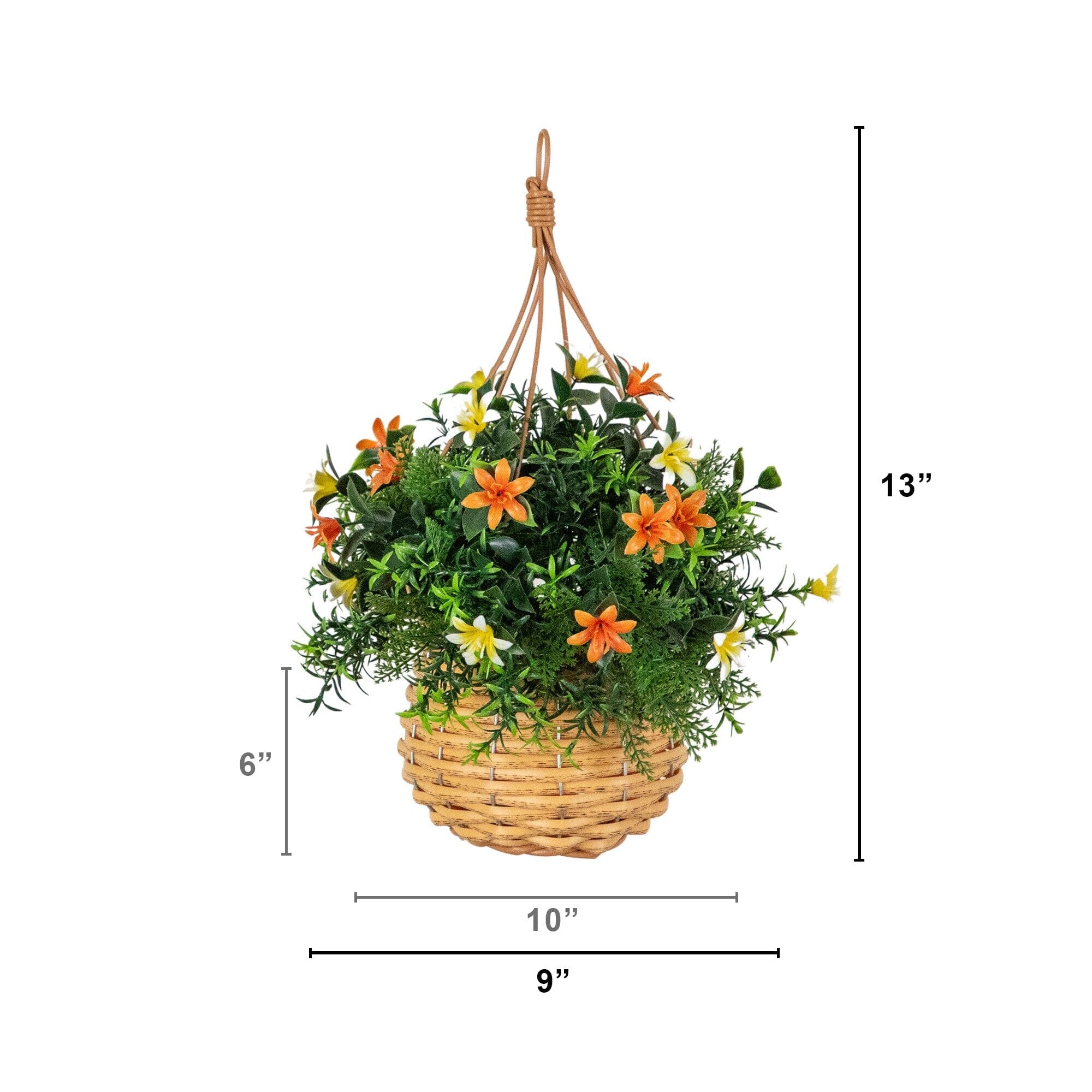13” UV Resistant Artificial Lily and Mixed Greens in Woven Hanging Basket (Indoor/Outdoor) - Set of 2