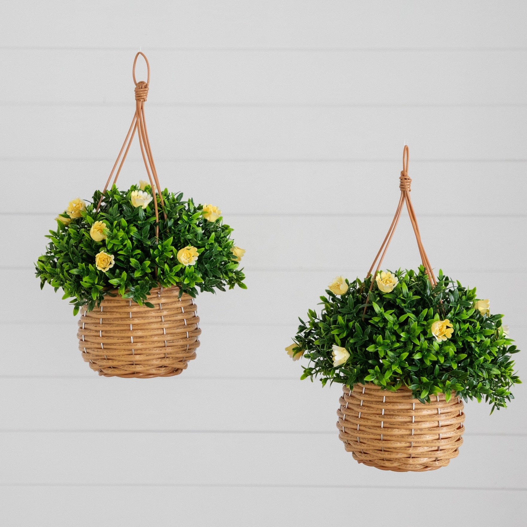 13” UV Resistant Artificial Mini Rose and Aptenia in Woven Hanging Basket (Indoor/Outdoor) - Set of 2