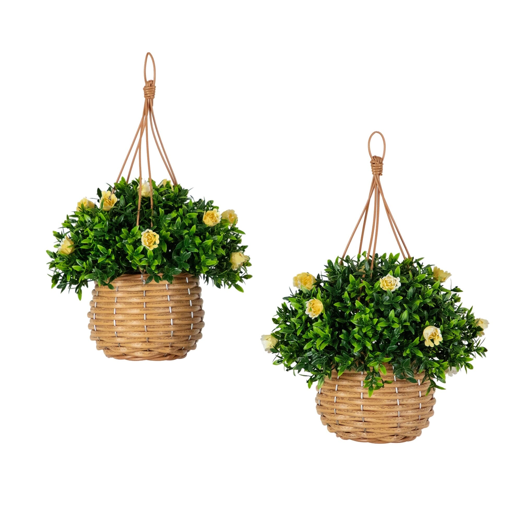 13” UV Resistant Artificial Mini Rose and Aptenia in Woven Hanging Basket (Indoor/Outdoor) - Set of 2