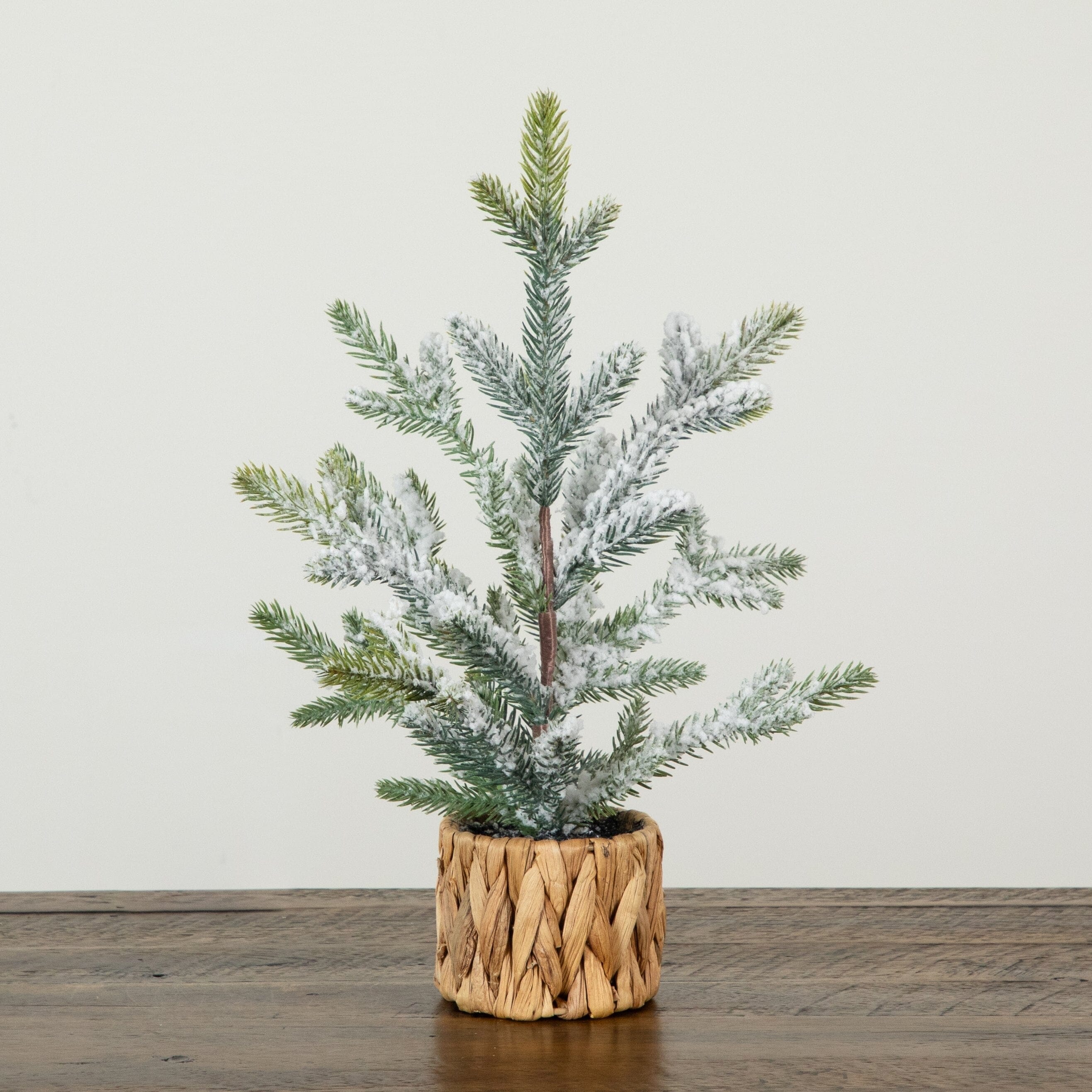 14”  Artificial Flocked Fir Christmas Tree in Woven Basket
