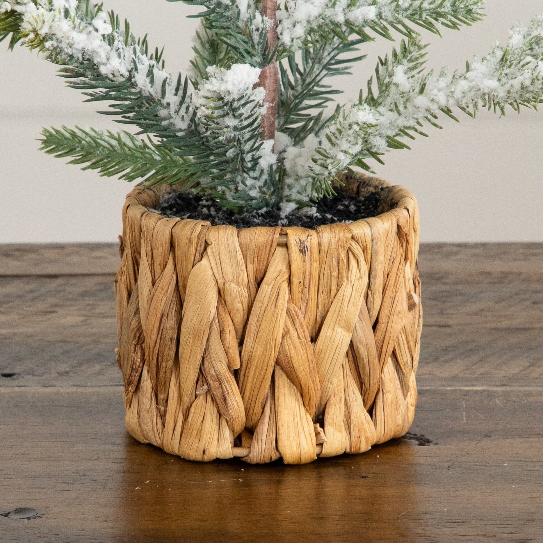 14”  Artificial Flocked Fir Christmas Tree in Woven Basket