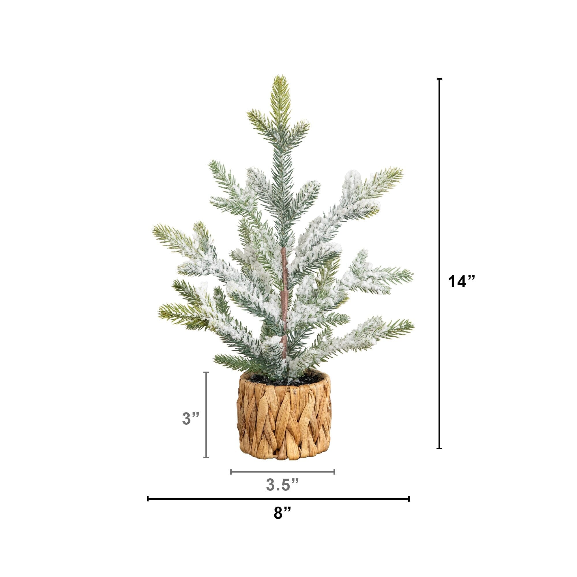 14”  Artificial Flocked Fir Christmas Tree in Woven Basket