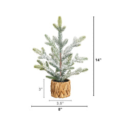 14”  Artificial Flocked Fir Christmas Tree in Woven Basket