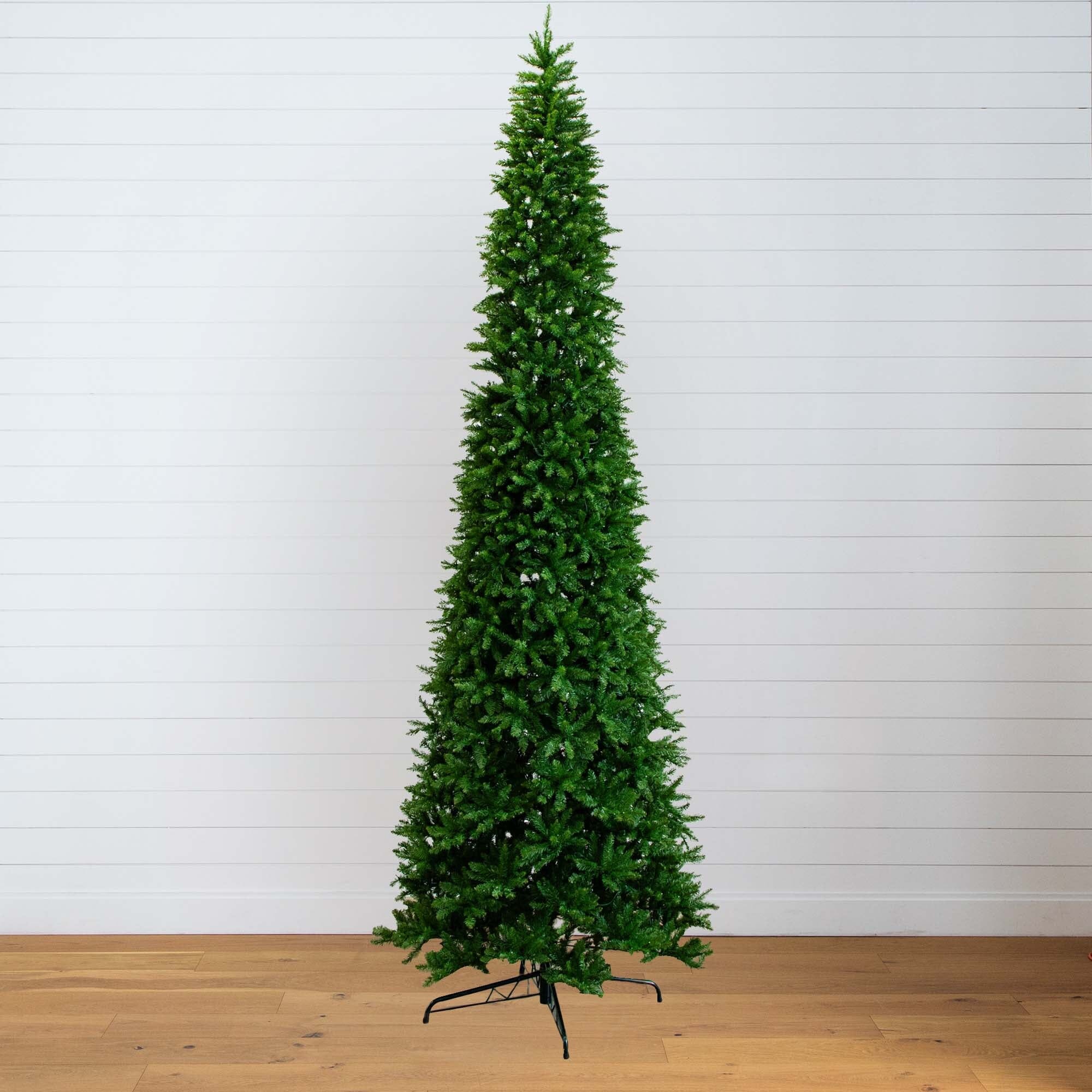 14' Artificial Slim Green Mountain Pine Christmas Tree with 1600 Warm White LED Lights