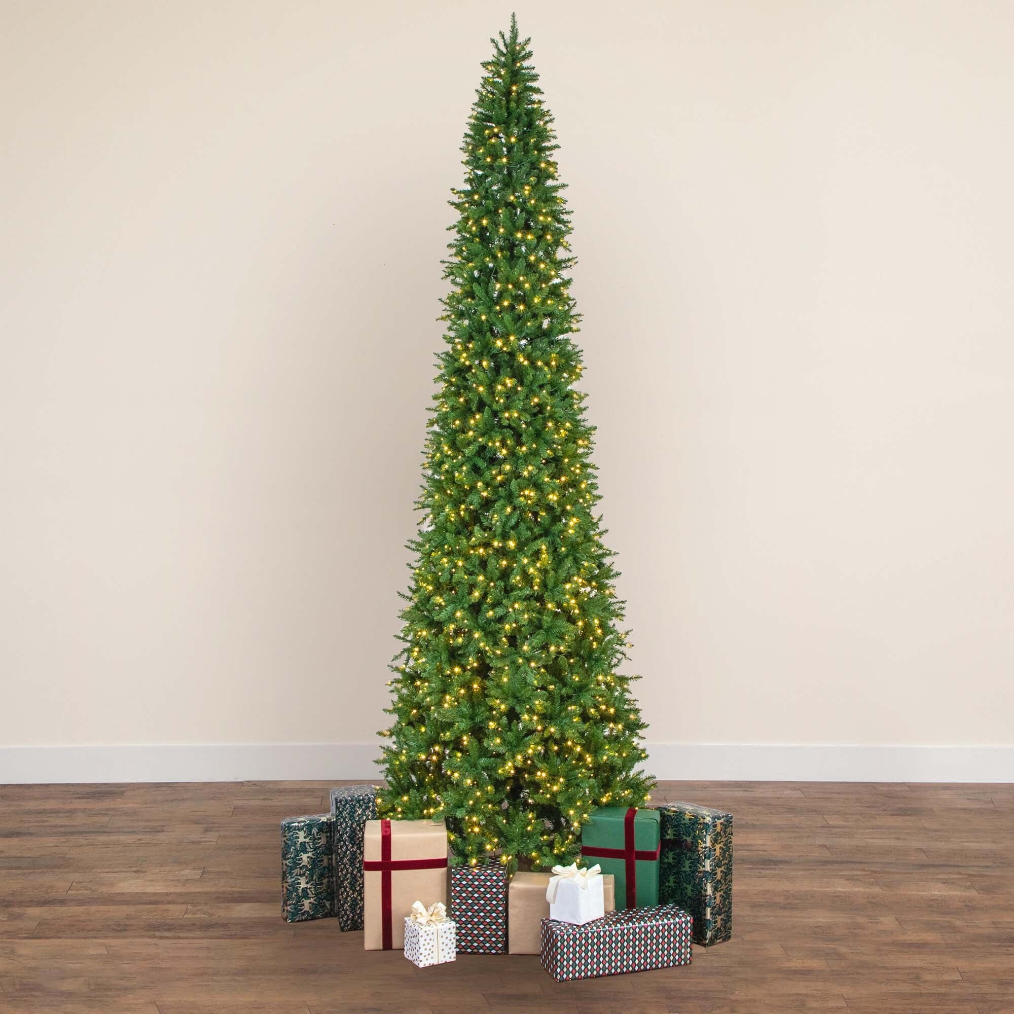 14' Artificial Slim Green Mountain Pine Christmas Tree with 1600 Warm White LED Lights