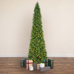 14' Artificial Slim Green Mountain Pine Christmas Tree with 1600 Warm White LED Lights