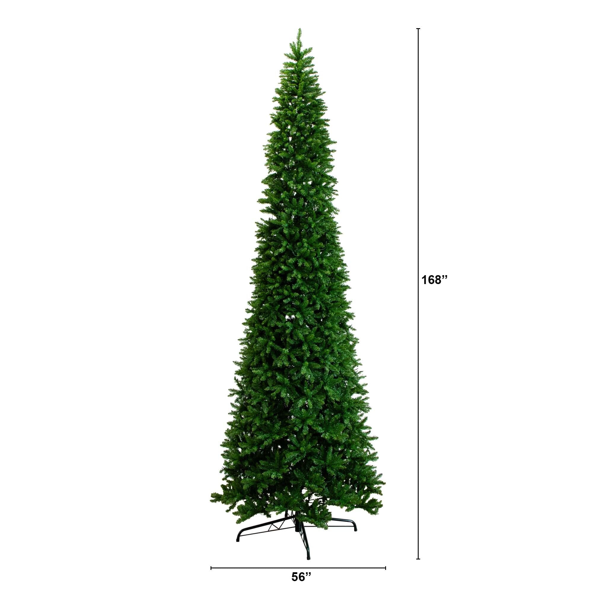 14' Artificial Slim Green Mountain Pine Christmas Tree with 1600 Warm White LED Lights