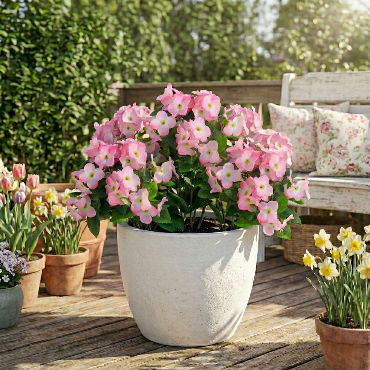 14" UV Resistant Artificial Hydrangea Bush (Indoor/Outdoor) - Set of 6
