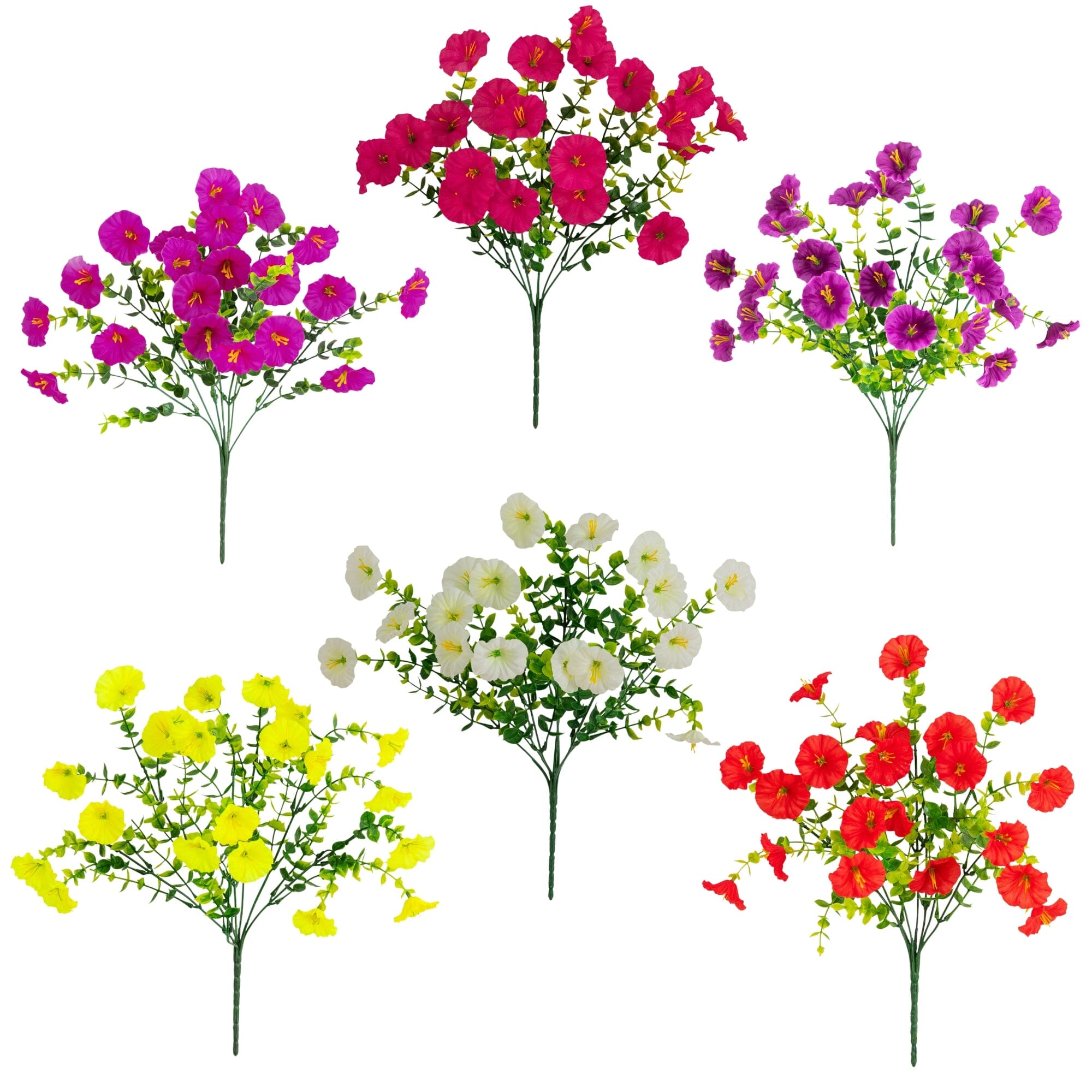 14" UV Resistant Artificial Morning Glory Bush (Indoor/Outdoor) - Set of 12